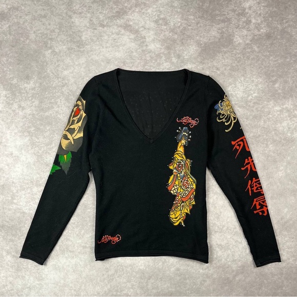 [117] Ed Hardy Y2K Tattoo Long Sleeve – Geisha Graphic (M) - Picture 2 of 4